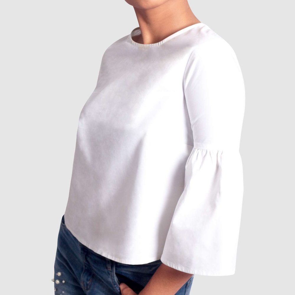 OLGYN Women’s Three Quarter Flare Sleeve White Top - Picture 3 of 4